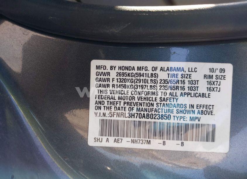 Photo 9 of 2010 Honda Odyssey EX-L (VIN 5FNRL3H70AB023850)