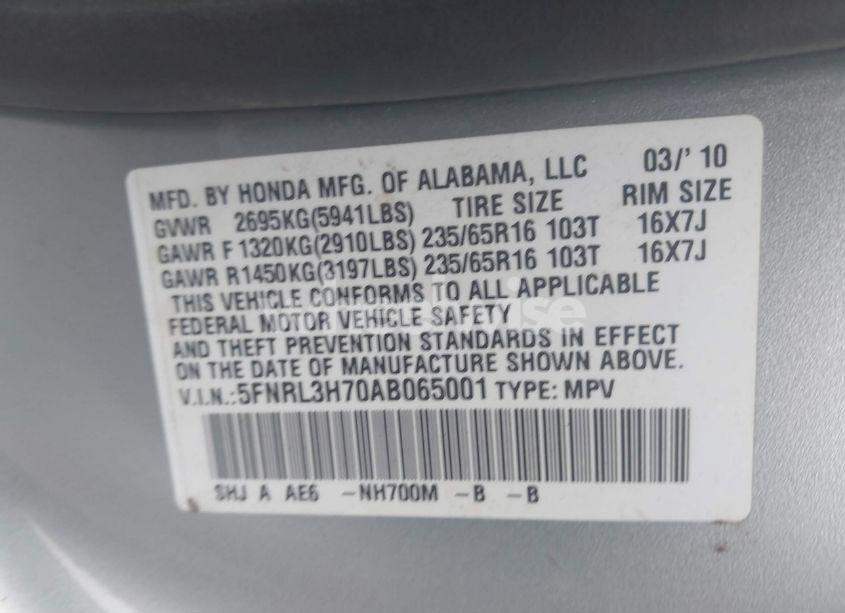 Photo 9 of 2010 Honda Odyssey EX-L (VIN 5FNRL3H70AB065001)
