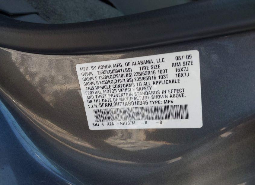 Photo 9 of 2010 Honda Odyssey EX-L (VIN 5FNRL3H71AB010346)