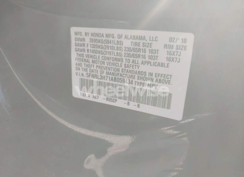 Photo 9 of 2010 Honda Odyssey EX-L (VIN 5FNRL3H71AB059434)