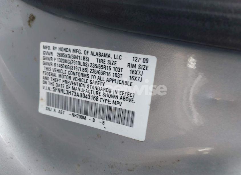 Photo 9 of 2010 Honda Odyssey EX-L (VIN 5FNRL3H73AB043168)