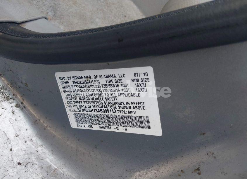 Photo 9 of 2010 Honda Odyssey EX-L (VIN 5FNRL3H73AB099143)