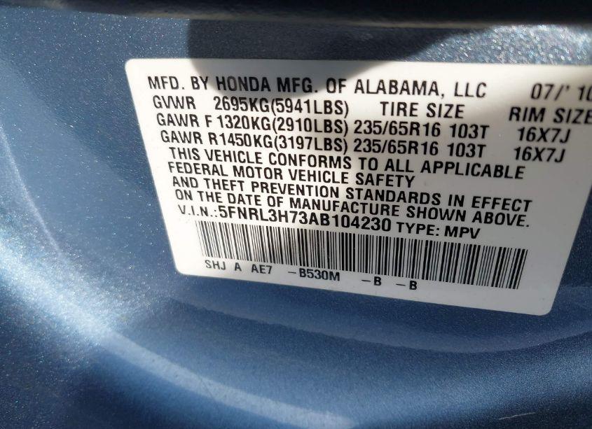 Photo 9 of 2010 Honda Odyssey EX-L (VIN 5FNRL3H73AB104230)