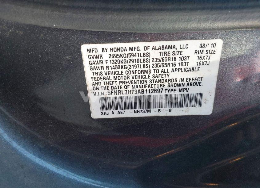Photo 9 of 2010 Honda Odyssey EX-L (VIN 5FNRL3H73AB112697)