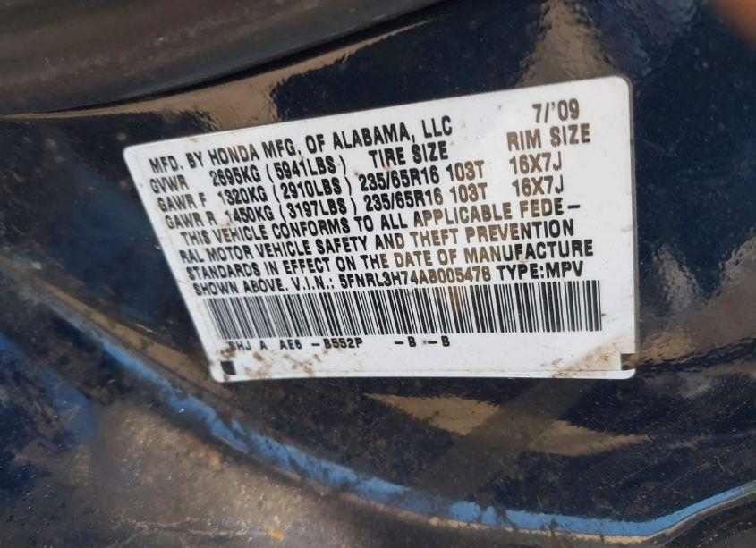 Photo 9 of 2010 Honda Odyssey EX-L (VIN 5FNRL3H74AB005478)