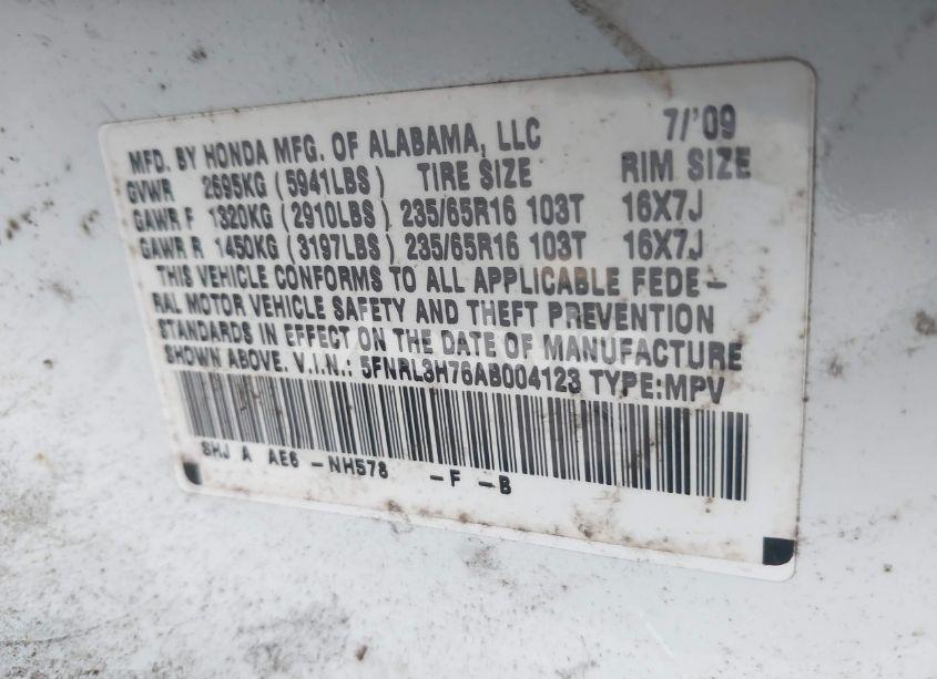 Photo 9 of 2010 Honda Odyssey EX-L (VIN 5FNRL3H76AB004123)