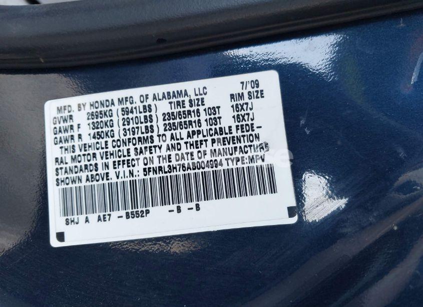 Photo 9 of 2010 Honda Odyssey EX-L (VIN 5FNRL3H76AB004994)