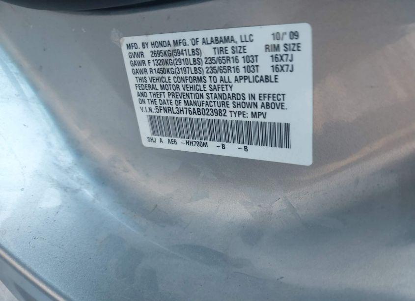 Photo 9 of 2010 Honda Odyssey EX-L (VIN 5FNRL3H76AB023982)