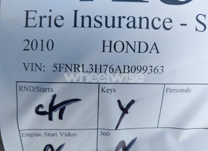 Photo 9 of 2010 Honda Odyssey EX-L (VIN 5FNRL3H76AB099363)