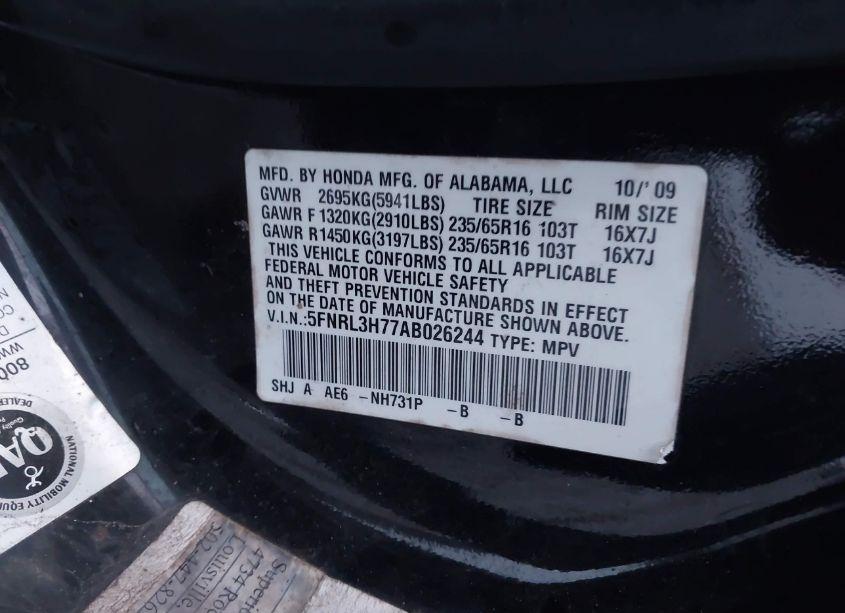 Photo 9 of 2010 Honda Odyssey EX-L (VIN 5FNRL3H77AB026244)