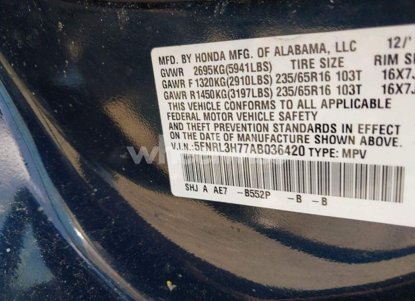 Photo 9 of 2010 Honda Odyssey EX-L (VIN 5FNRL3H77AB036420)