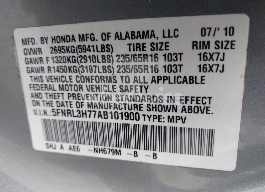 Photo 9 of 2010 Honda Odyssey EX-L (VIN 5FNRL3H77AB101900)