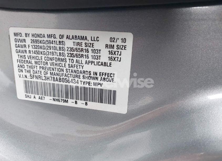 Photo 9 of 2010 Honda Odyssey EX-L (VIN 5FNRL3H78AB056434)