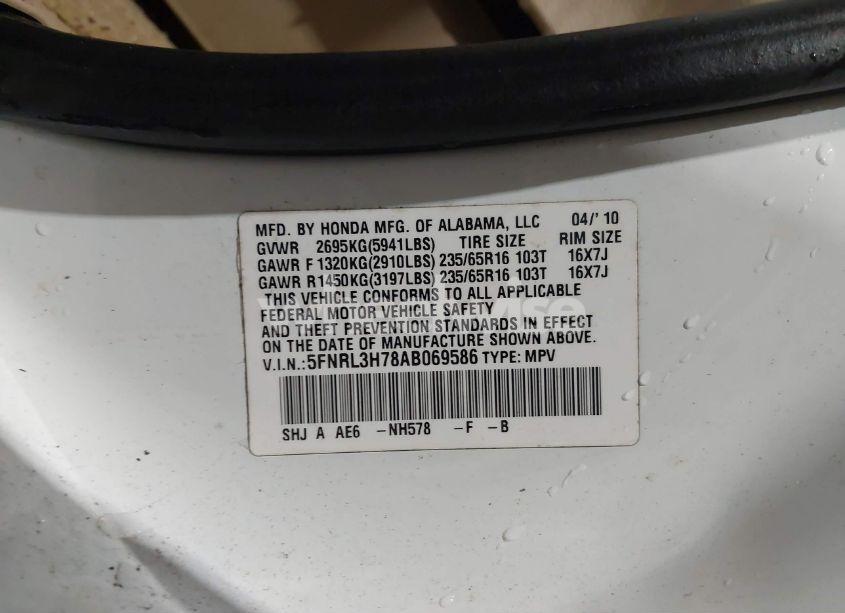 Photo 9 of 2010 Honda Odyssey EX-L (VIN 5FNRL3H78AB069586)