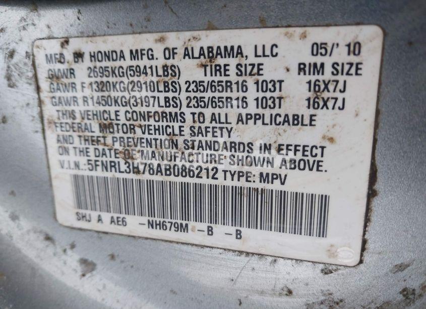 Photo 9 of 2010 Honda Odyssey EX-L (VIN 5FNRL3H78AB086212)