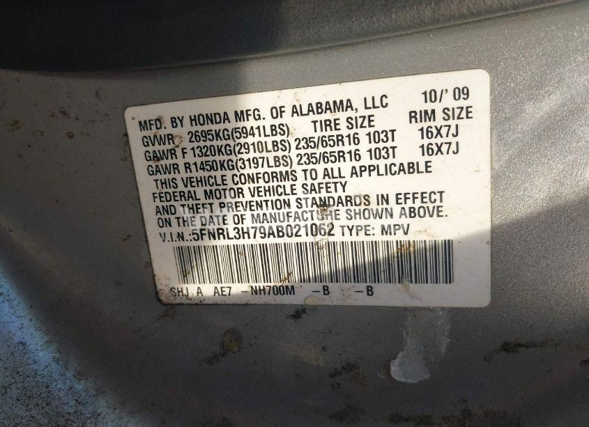 Photo 9 of 2010 Honda Odyssey EX-L (VIN 5FNRL3H79AB021062)