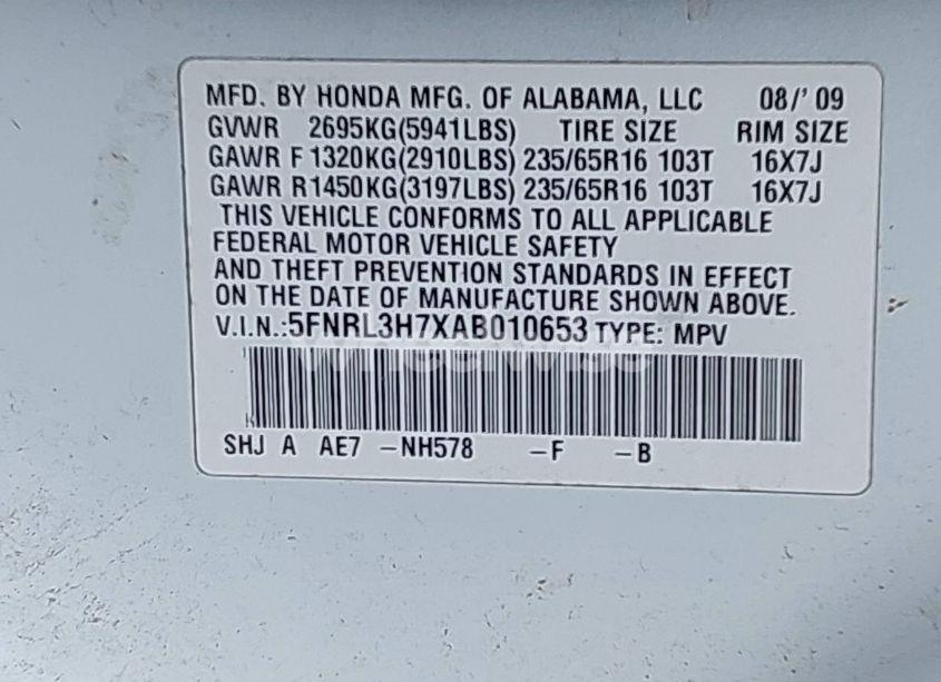 Photo 9 of 2010 Honda Odyssey EX-L (VIN 5FNRL3H7XAB010653)