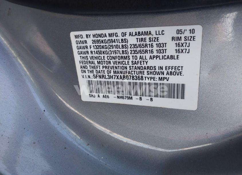 Photo 9 of 2010 Honda Odyssey EX-L (VIN 5FNRL3H7XAB078368)