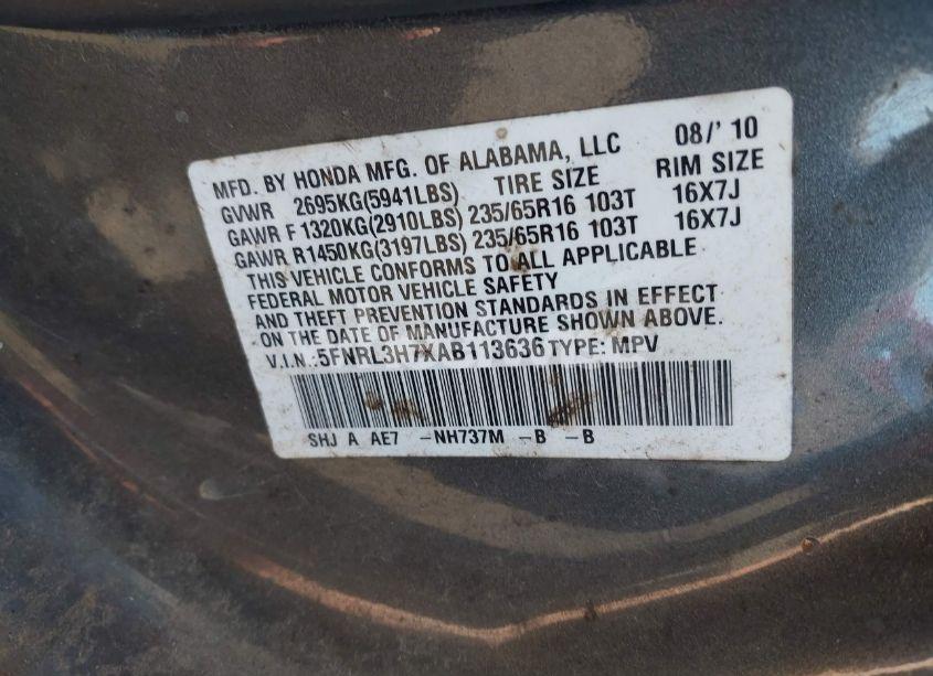 Photo 9 of 2010 Honda Odyssey EX-L (VIN 5FNRL3H7XAB113636)