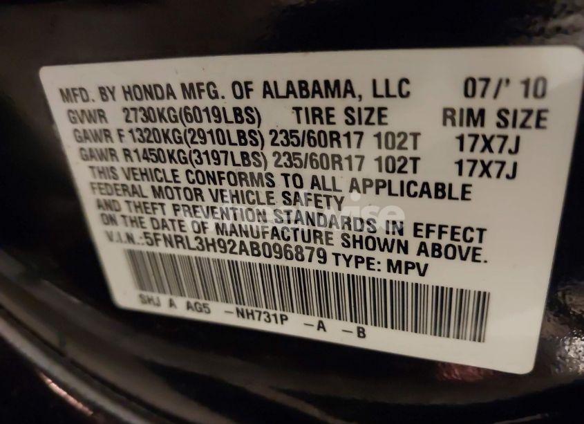 Photo 9 of 2010 Honda Odyssey TOURING (VIN 5FNRL3H92AB096879)