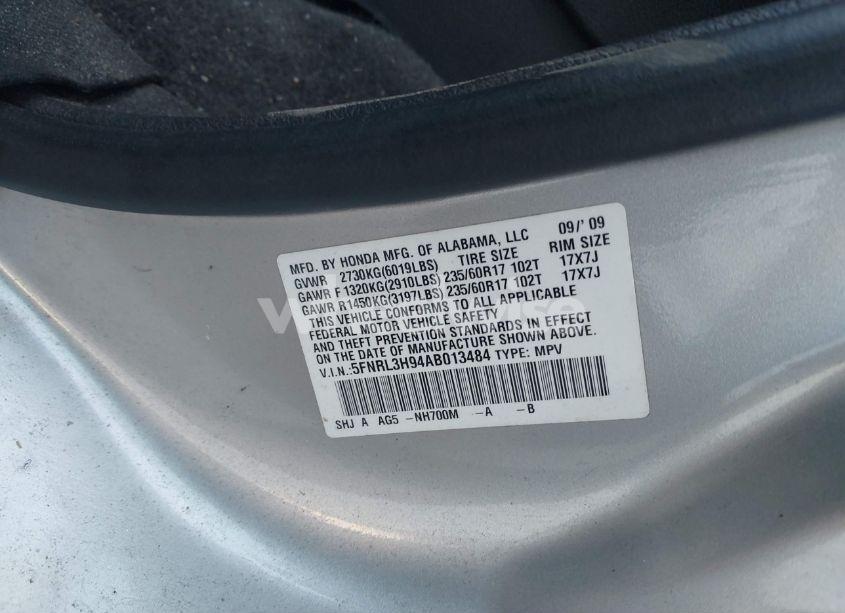 Photo 9 of 2010 Honda Odyssey TOURING (VIN 5FNRL3H94AB013484)