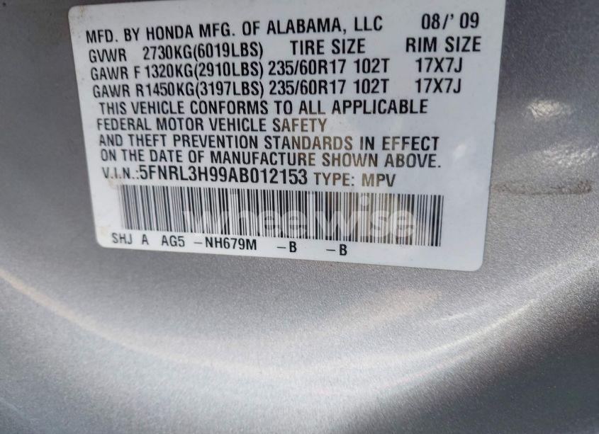 Photo 9 of 2010 Honda Odyssey TOURING (VIN 5FNRL3H99AB012153)