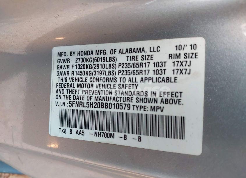 Photo 9 of 2011 Honda Odyssey LX (VIN 5FNRL5H20BB010579)