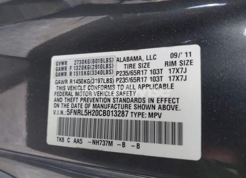 Photo 9 of 2012 Honda Odyssey LX (VIN 5FNRL5H20CB013287)