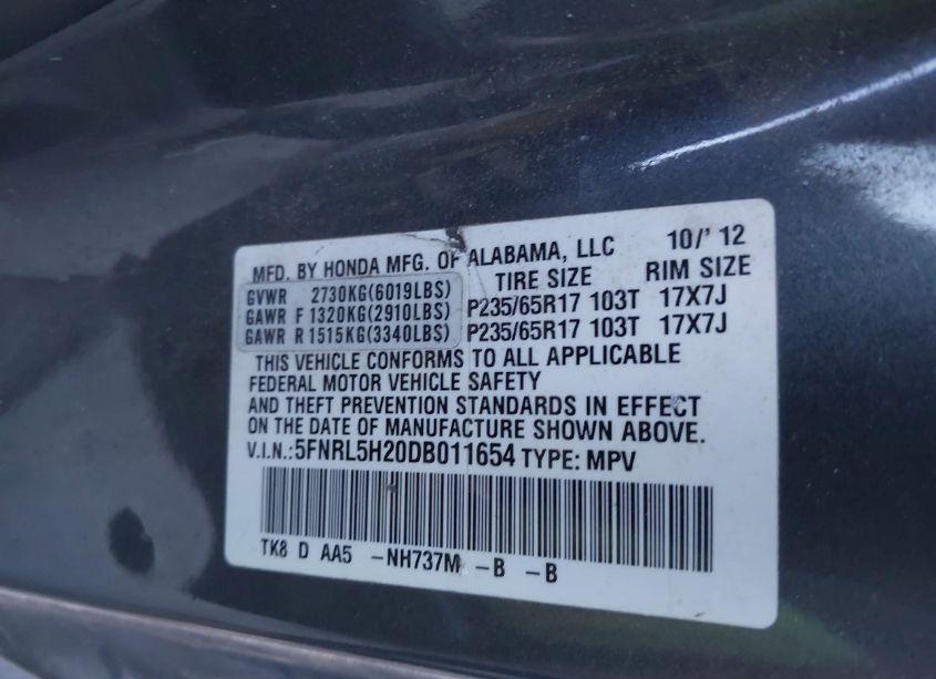 Photo 9 of 2013 Honda Odyssey LX (VIN 5FNRL5H20DB011654)