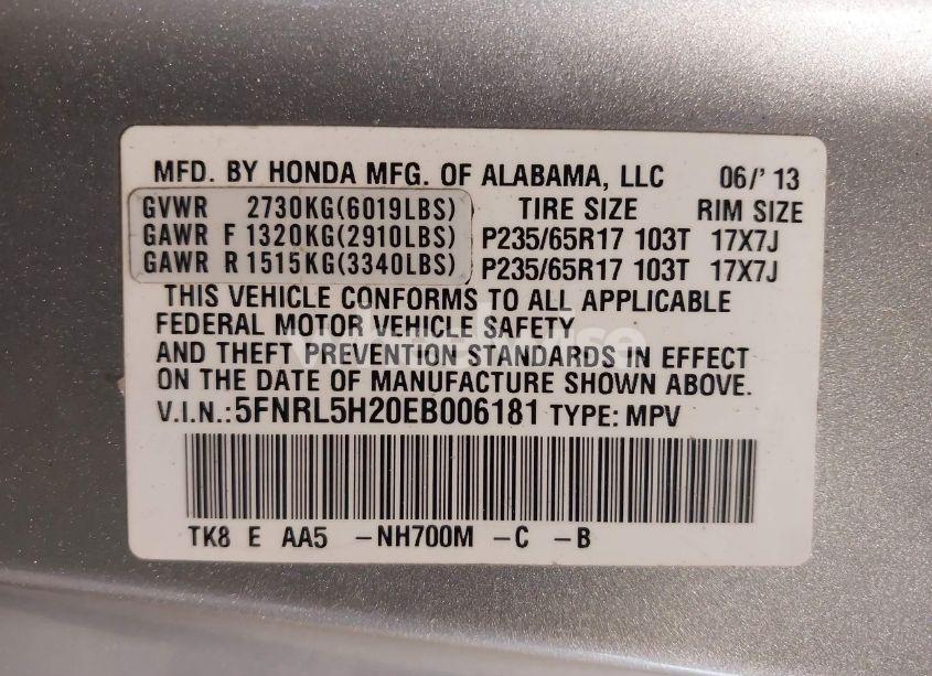 Photo 9 of 2014 Honda Odyssey LX (VIN 5FNRL5H20EB006181)
