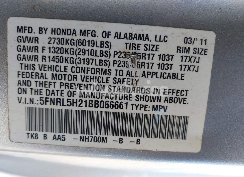 Photo 9 of 2011 Honda Odyssey LX (VIN 5FNRL5H21BB066661)