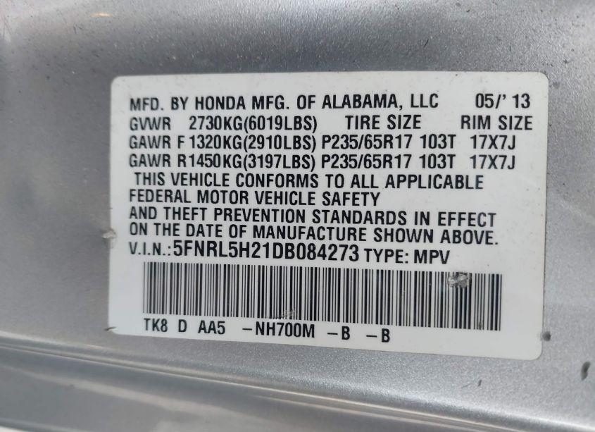 Photo 9 of 2013 Honda Odyssey LX (VIN 5FNRL5H21DB084273)