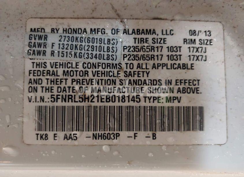 Photo 9 of 2014 Honda Odyssey LX (VIN 5FNRL5H21EB018145)