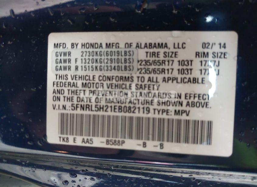 Photo 9 of 2014 Honda Odyssey LX (VIN 5FNRL5H21EB082119)
