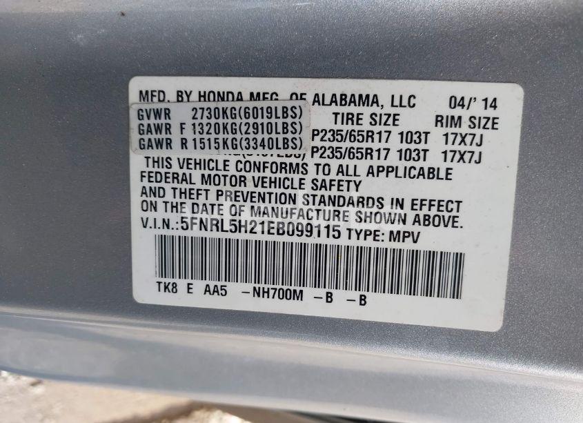 Photo 9 of 2014 Honda Odyssey LX (VIN 5FNRL5H21EB099115)