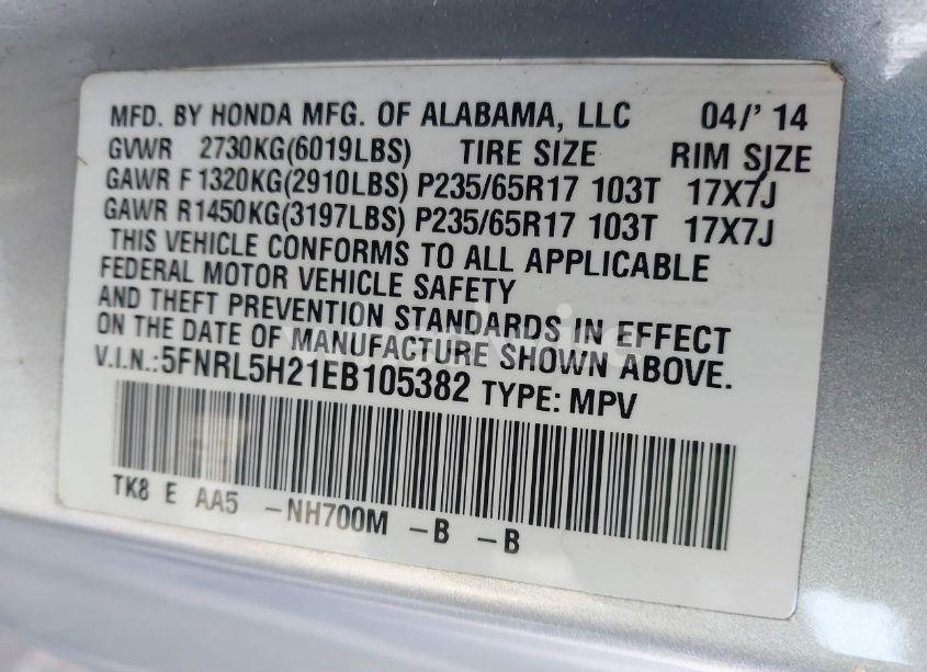 Photo 9 of 2014 Honda Odyssey LX (VIN 5FNRL5H21EB105382)