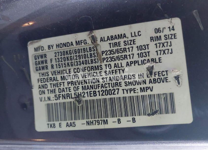 Photo 9 of 2014 Honda Odyssey LX (VIN 5FNRL5H21EB120027)