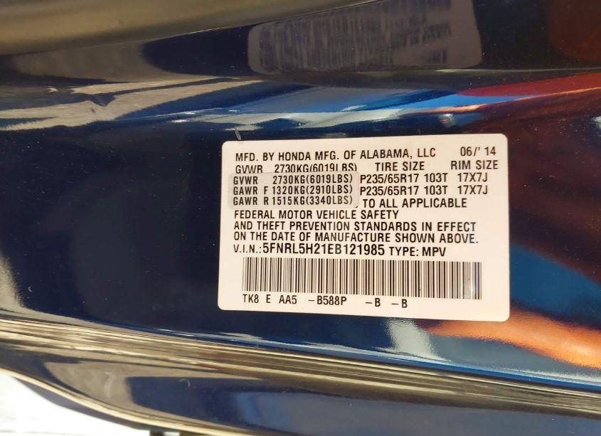 Photo 9 of 2014 Honda Odyssey LX (VIN 5FNRL5H21EB121985)