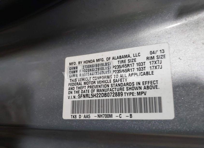 Photo 9 of 2013 Honda Odyssey LX (VIN 5FNRL5H22DB072889)