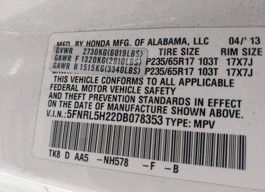 Photo 9 of 2013 Honda Odyssey LX (VIN 5FNRL5H22DB078353)