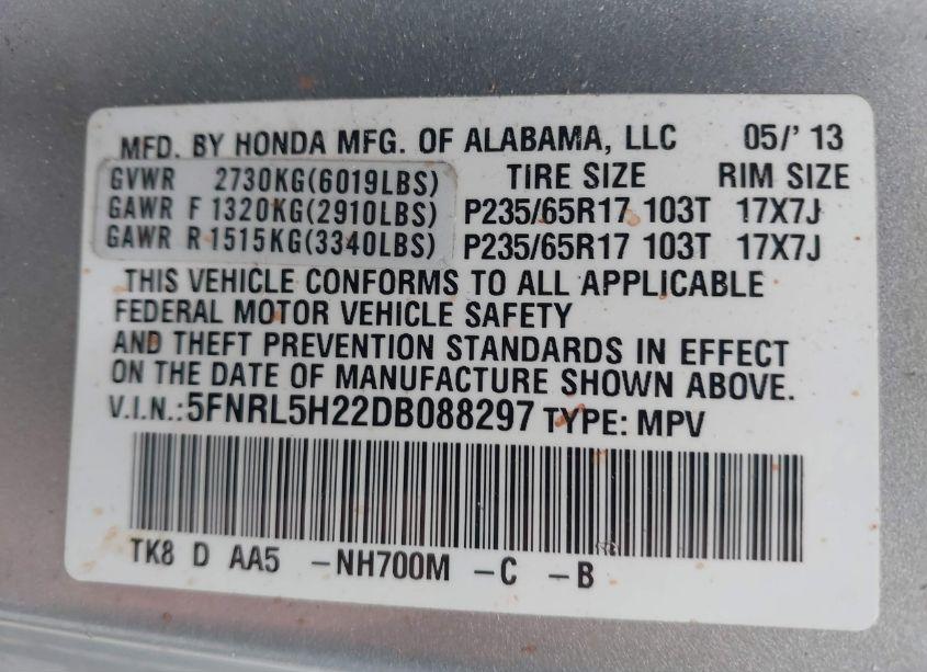 Photo 9 of 2013 Honda Odyssey LX (VIN 5FNRL5H22DB088297)