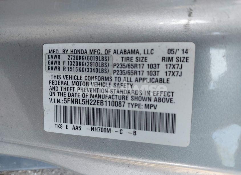 Photo 9 of 2014 Honda Odyssey LX (VIN 5FNRL5H22EB110087)