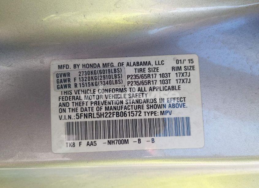 Photo 9 of 2015 Honda Odyssey LX (VIN 5FNRL5H22FB061572)