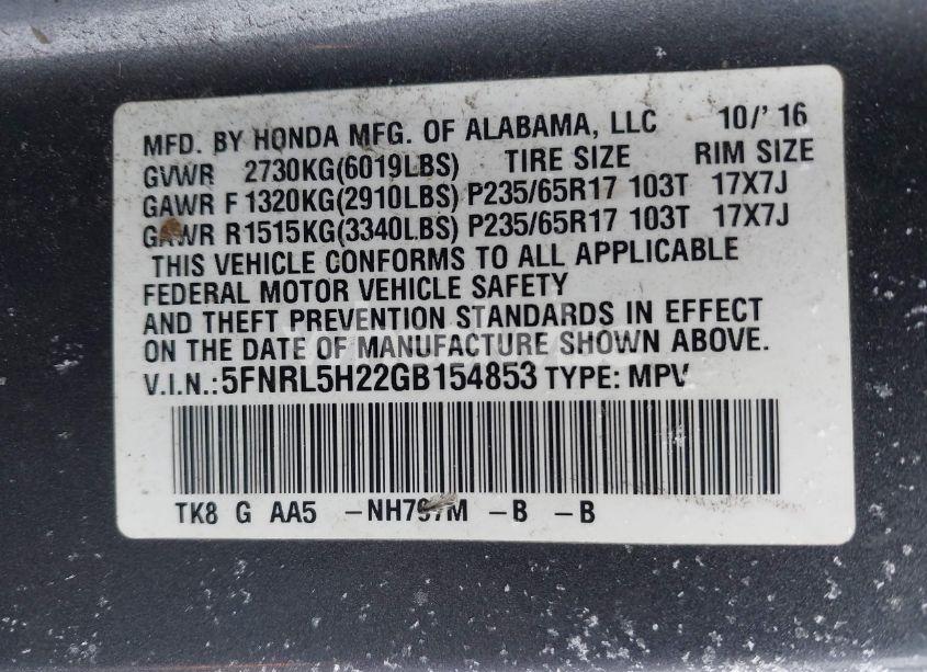 Photo 9 of 2016 Honda Odyssey LX (VIN 5FNRL5H22GB154853)