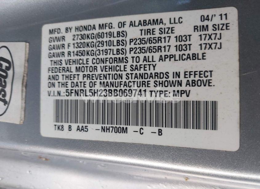 Photo 9 of 2011 Honda Odyssey LX (VIN 5FNRL5H23BB069741)