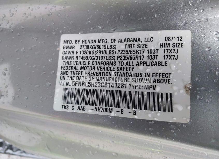 Photo 9 of 2012 Honda Odyssey LX (VIN 5FNRL5H23CB141281)