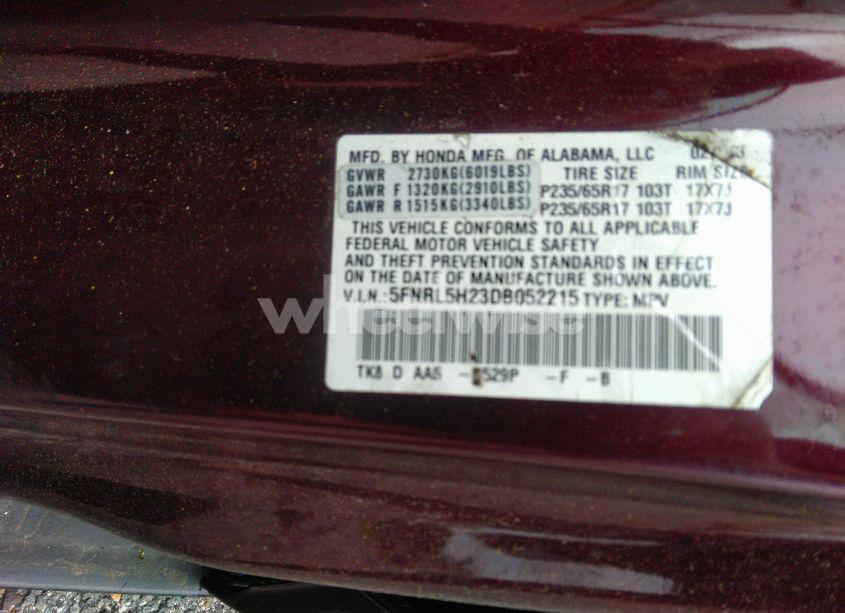 Photo 9 of 2013 Honda Odyssey LX (VIN 5FNRL5H23DB052215)