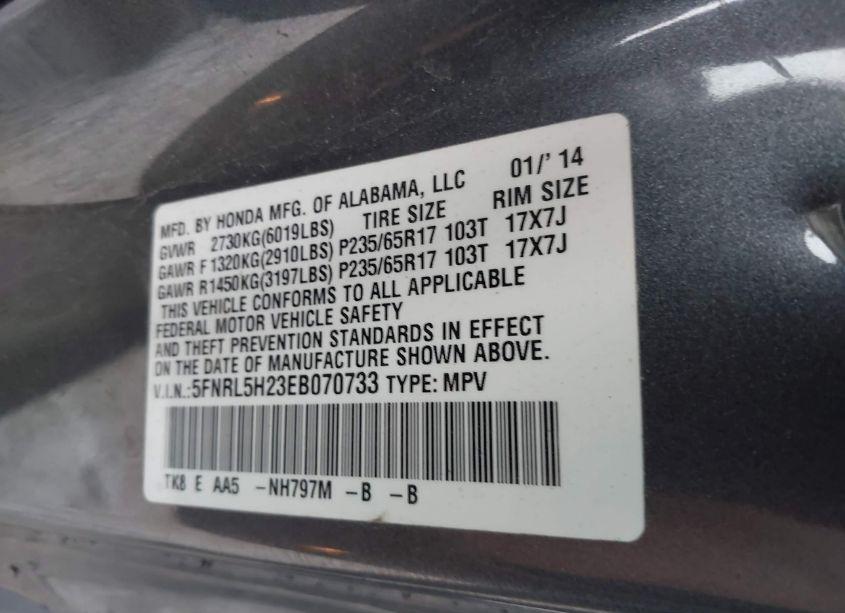 Photo 9 of 2014 Honda Odyssey LX (VIN 5FNRL5H23EB070733)