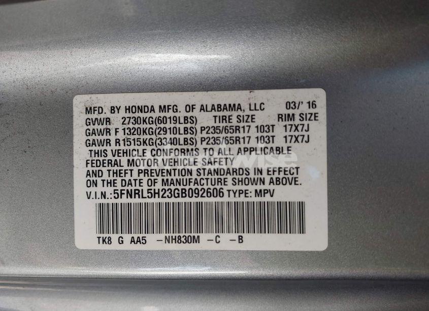 Photo 9 of 2016 Honda Odyssey LX (VIN 5FNRL5H23GB092606)