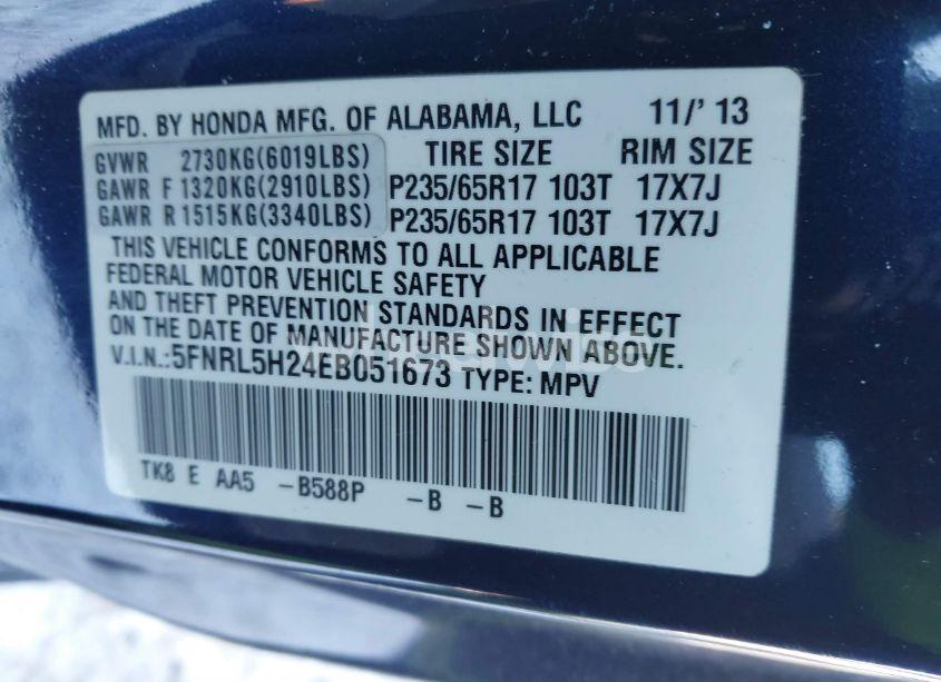 Photo 9 of 2014 Honda Odyssey LX (VIN 5FNRL5H24EB051673)